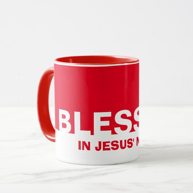 Modern Red BLESSED In Jesus' Name Christian Mug (Front Left)