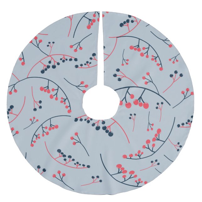 Modern red blue berries illustration pattern brushed polyester tree skirt (Front)