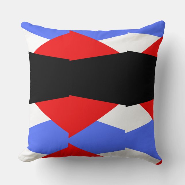 Modern Red & Blue & black & white colour block Cushion (Front)