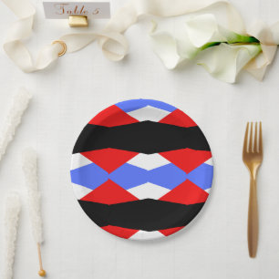 Modern Red & Blue & black & white colour block Paper Plate