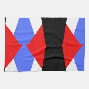 Modern Red & Blue & black & white colour block Tea Towel