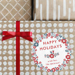 Modern Red & Blue Christmas Wreath Happy Holidays Classic Round Sticker<br><div class="desc">Send out this year's holiday greetings in style with these unique and modern holiday stickers. The design features a festive red and blue floral wreath with "Happy Holidays" wording. These stickers can be used as envelope seals, Christmas gift tags, holiday party favour stickers, and much, much more! Easily add your...</div>