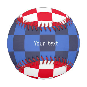 Modern Red Blue Croatian Geometric Checkers Baseball