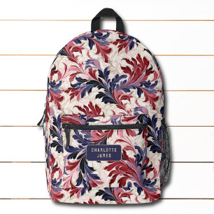 Modern Red Blue Floral Personalised Name Printed Backpack