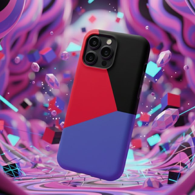 Modern Red & Blue Geometric Colour Block on Black (Creator Uploaded)