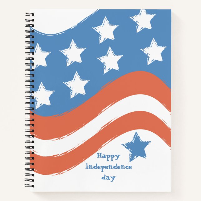 Modern Red Blue Happy Independence Day Patriotic Notebook (Front)