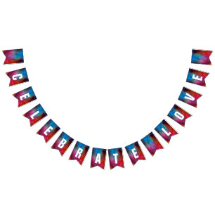 Modern Red & Blue Ombre Bokeh Lights & Typography Bunting