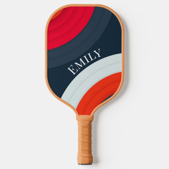 Modern red &blue Personalised  Name  Pickleball Paddle (Front)