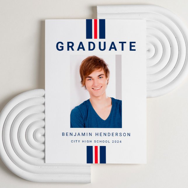 Modern Red Blue Photo Graduation Announcement (Modern Red Blue Photo Graduation Announcement)