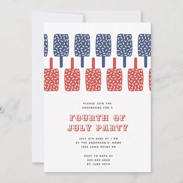 Modern Red & Blue Popsicles 4th of July Party Invitation (Front)