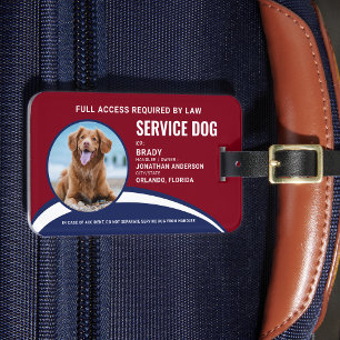 Modern Red Blue Simple Service Dog Photo ID Badge  Luggage Tag