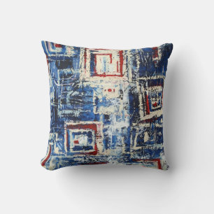 Modern Red Blue White Soft Pastel Colour Abstract Cushion