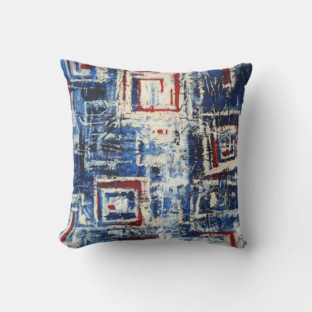 Modern Red Blue White Soft Pastel Colour Abstract Cushion (Front)