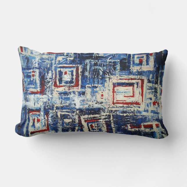 Modern Red Blue White Soft Pastel Colour Abstract Lumbar Cushion (Front)