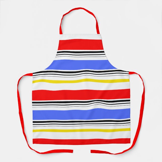 Modern  Red Blue White Stripes  Apron (Front)