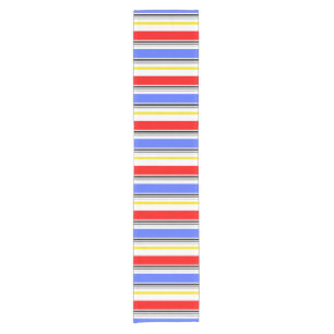 Modern Red Blue White Stripes Short Table Runner