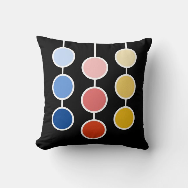 Modern Red Blue Yellow Hanging Circles Cushion (Front)