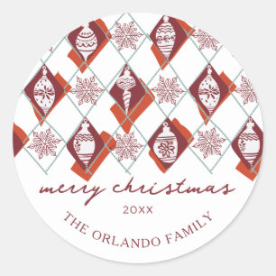 Modern Red Botanical Family Merry Christmas Class Classic Round Sticker