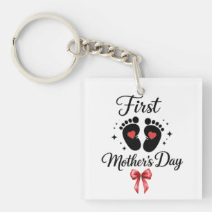 Modern Red Bow 1st Mother's Day Custom Typography Key Ring