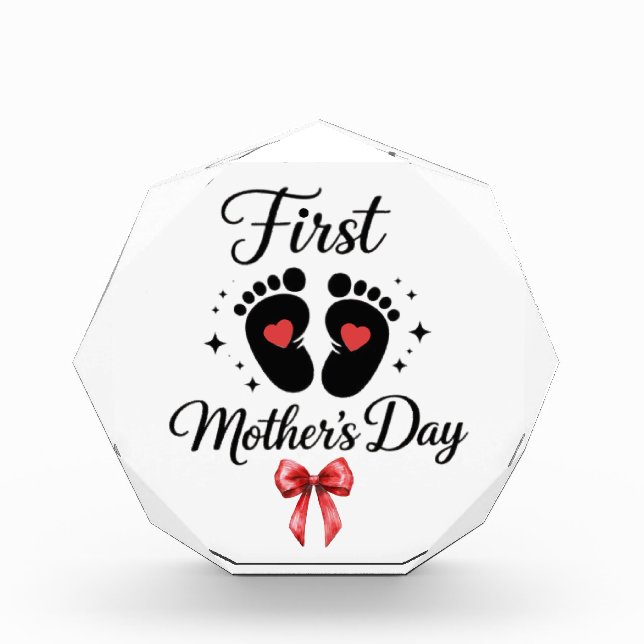 Modern Red Bow 1st Mother's Day Typography   Photo Block (Front)