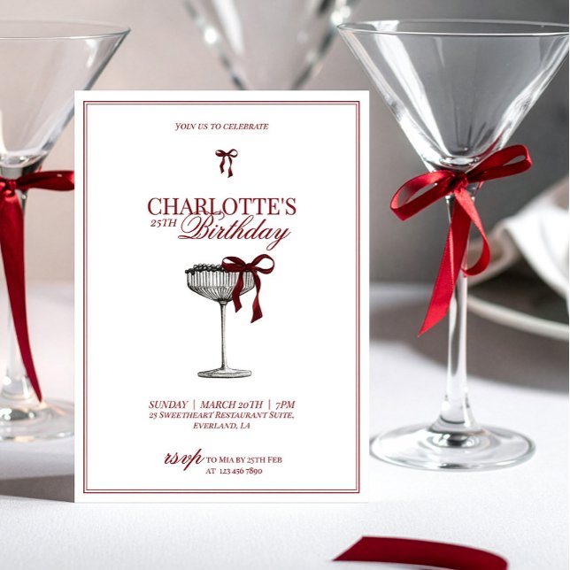 Modern Red Bow Champagne Birthday Invitation (Creator Uploaded)