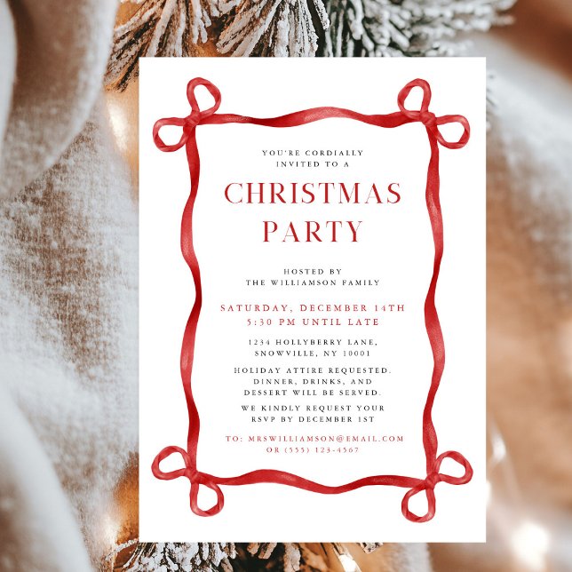Modern Red Bow Christmas Party Invitation (Creator Uploaded)