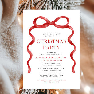 Modern Red Bow Christmas Party Invitation