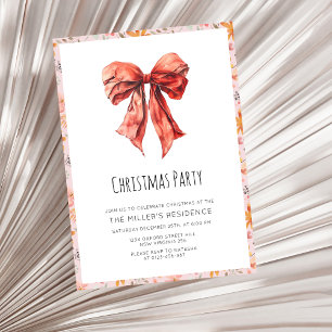 Modern Red Bow Coquette Minimalist Christmas  Invitation