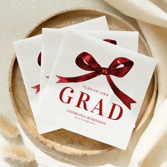 Modern Red Bow Graduation Party Napkin (Creator Uploaded)