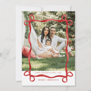 Modern Red Bow Merry Christmas Photo Holiday Card