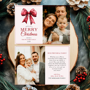 Modern Red Bow Merry Christmas Photo Holiday Card
