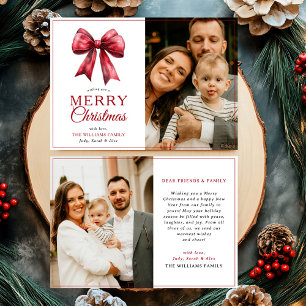 Modern Red Bow Merry Christmas Photo Holiday Card