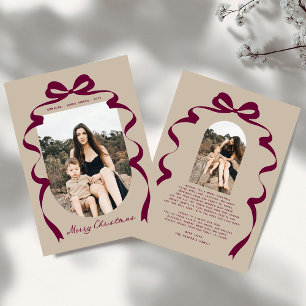 Modern Red Bow Photo Merry Christmas Arch Holiday Card