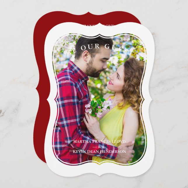 Modern Red Bracket Shaped Effect Photo Couple Invitation (Front/Back)