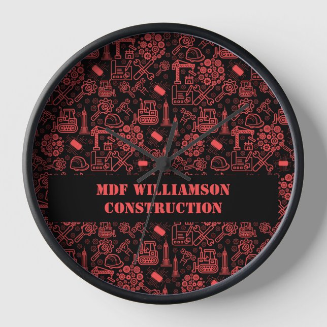 modern red brick Architectural Blueprint Engineer Clock (Front)