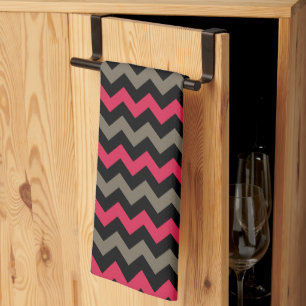 Modern Red Brown Black Chevron Pattern Tea Towel