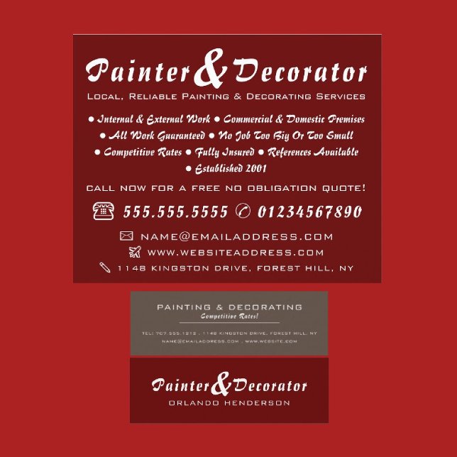 Modern Red & Brown Painter & Decorator Mini Business Card (Creator Uploaded)