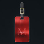 Modern Red Brushed Metal Foil Script Monogram Glam Luggage Tag<br><div class="desc">Modern Red Burgundy Brushed Metal Foil Script Monogram Cute Bag Tag</div>