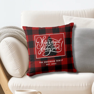 Modern Red Buffalo Plaid Christmas Cushion