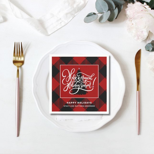 Modern Red Buffalo Plaid Christmas Paper Napkin (Creator Uploaded)