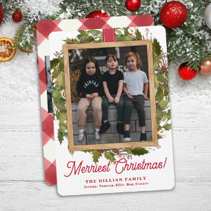 Modern Red Buffalo Plaid Christmas Photo Holiday Card