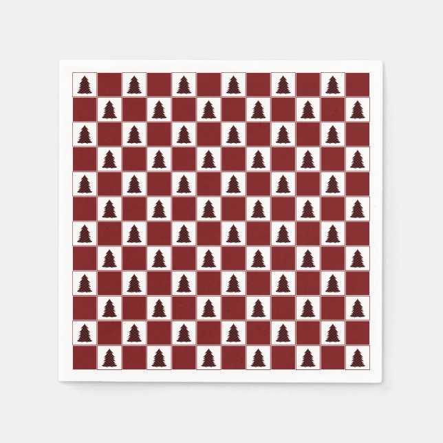 Modern Red Buffalo Plaid Christmas Tree Pattern Napkin (Front)