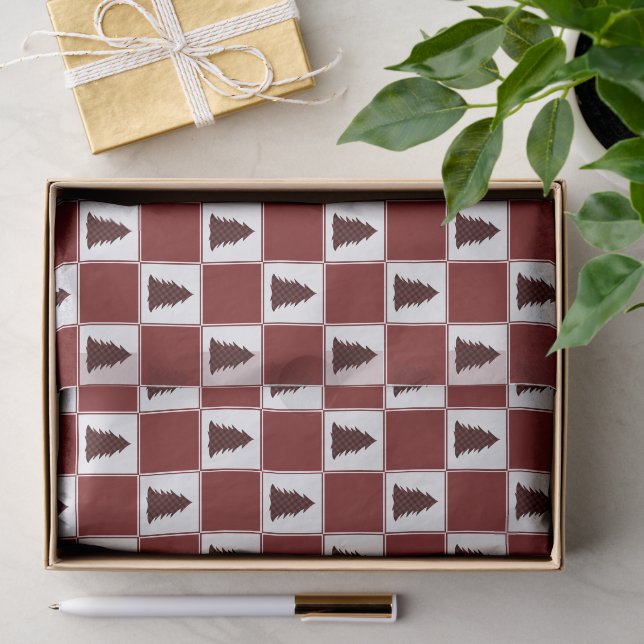 Modern Red Buffalo Plaid Christmas Tree Pattern Tissue Paper (Gift)