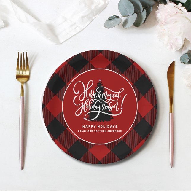 Modern Red Buffalo Plaid Farmhouse Christmas Paper Plate (Creator Uploaded)