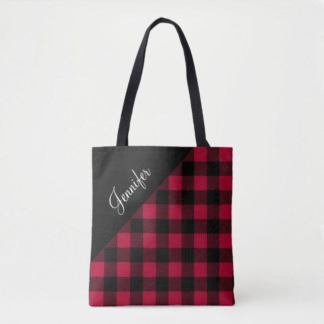 Modern Red Buffalo Plaid Pattern  Tote Bag (Front)