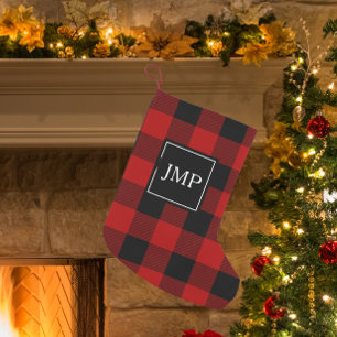 Modern Red Buffalo Plaid Personal Initial Small Christmas Stocking