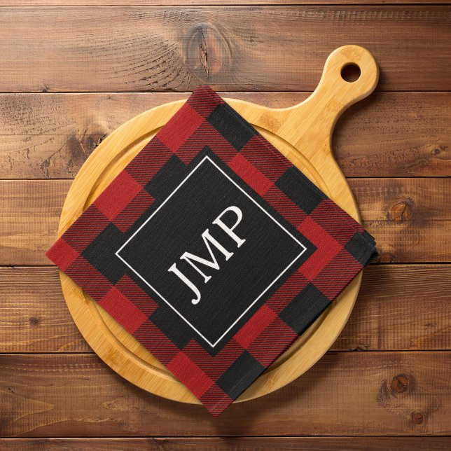 Modern Red Buffalo Plaid Personal Initial Tea Towel (Creator Uploaded)