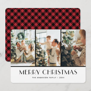 Modern Red Buffalo Plaid Photo Christmas Cards