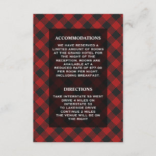 Modern Red Buffalo Plaid Wedding Details Enclosure Card