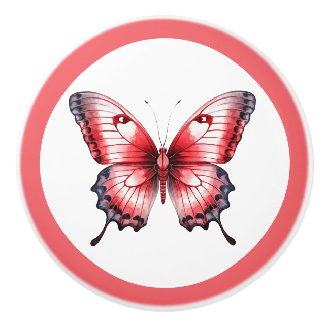 Modern Red Butterfly Pretty Girl's Drawer Knob (Front)
